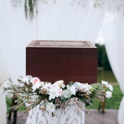 Wooden Urns for Human Ashes Adult Male Female, Up to 250 Cubic inches，Wood Cremation Urns, Funeral Memorial Urns for Ashes Mom Dad (Red) - color: Red