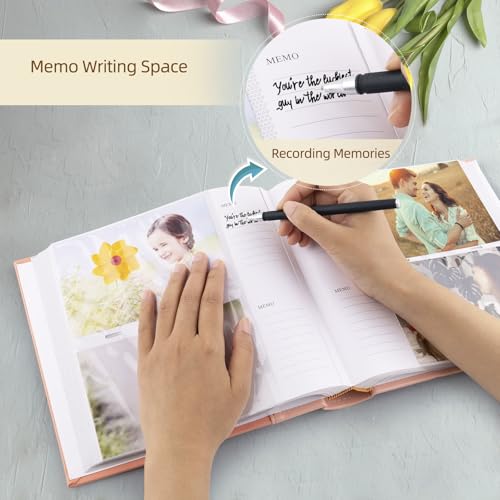 Photo Album Hold 200 4x6 Photos with Memo Writing Space (Pink) - color: Pink