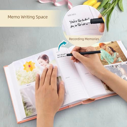 Photo Album Hold 200 4x6 Photos with Memo Writing Space (Pink) - color: Pink
