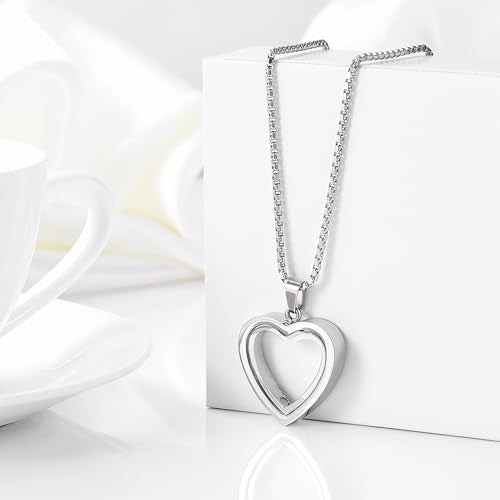 zeqingjw Glass Cremation Jewelry Necklace for Ashes Heart Memorial Lockets for Ashes Stainless Steel Keepsake Urn Ashes Pendants - color: Silver-Always in my heart