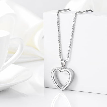 zeqingjw Glass Cremation Jewelry Necklace for Ashes Heart Memorial Lockets for Ashes Stainless Steel Keepsake Urn Ashes Pendants - color: Silver-Always in my heart