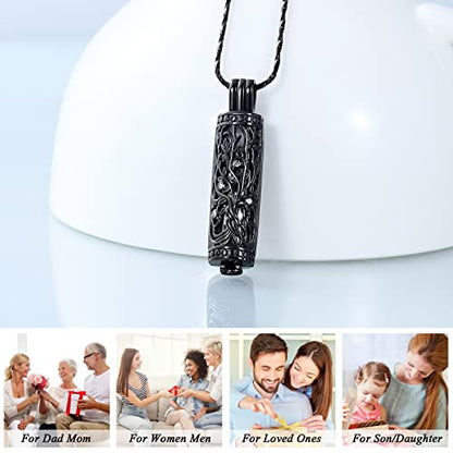 Imrsanl Cremation Jewelry Urn Necklace for Ashes Pendant with Hollow Glass Vial Cylinder Cremation Keepsake Memorial Lockets Ashes Holder for Women Men Pet - color: Tree of Life-Black