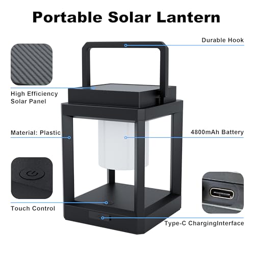 Outdoor Table Lamp, 3-Level Brightness LED Solar Table Lamp, Solar Lanterns Outdoor Waterproof Hanging for Patio Walking Reading Camping