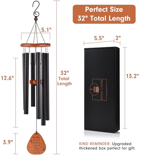 Memorial Sympathy Gifts for Loss of Brother, 32" Memorial Wind Chimes | Loss of Brother Sympathy Gifts, Remembrance/Bereavement Gifts for Loss of Brother, Windchimes in Memory of Brother - size: Black - Brother
