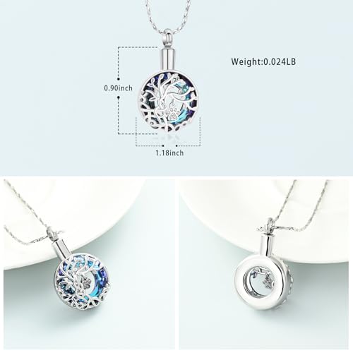 Imrsanl Tree of Life Urn Necklace for Ashes Paw Print Circle of Life Cremation Jewelry Keepsake Pendant Memorial Pet Ashes Holder for Women Men - color: Silver-Blue