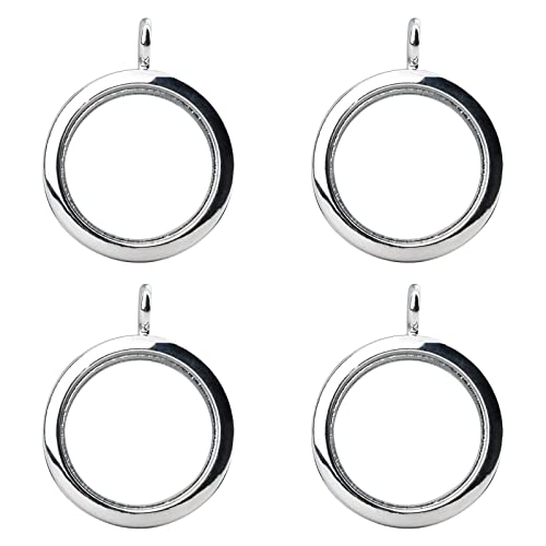 WANDIC Glossy Photo Charms, 4 Pieces Silver Round Memory Locket Pendant Bridal Wedding Bouquet Charms for Photo or Decoration, 30mm - color: Sliver