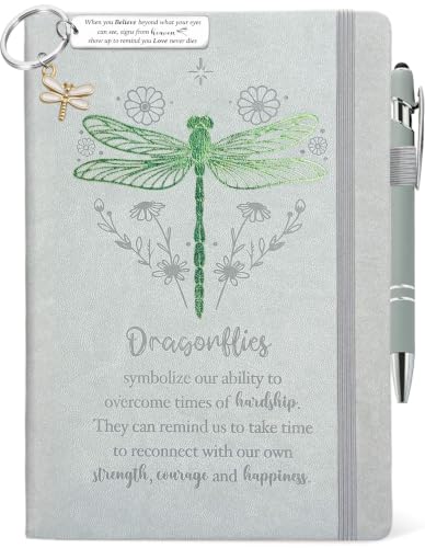 Dragonfly Gifts Women, Inspirational Encouragement Dragonfly Gift Ideas | Hardcover Notebook Green Foil 200 Pages A5 Lined, Dragonfly Themed Gift for Dragonfly Lover Friend Birthday Holiday Christmas - color: Gray-Green