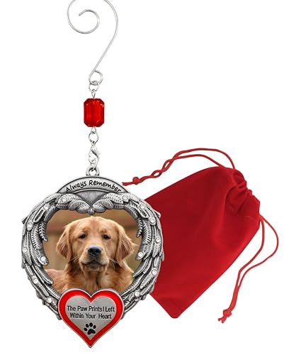 Pet Memorial Photo Christmas Ornament, Personalized Dog or Cat Remembrance Ornament with Gift Bag, Always Remember The Paw Prints I Left Within Your Heart, Custom Pet Loss Sympathy Keepsake, 4" - size: 1 Piece - Standard
