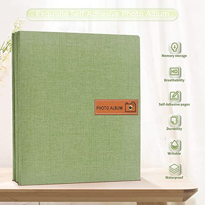 Popotop Large Photo Album Self Adhesive 4x6 5x7 8x10 Scrapbook Album DIY Picture Book,Gifts for Mom,Family Baby and Wedding,with Metal Pen and Plastic Board - color: Grass green, size: 11.5"x10.6"40pages