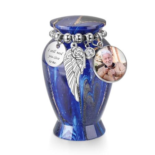 SOITIS Customized Small Urns for Human Ashes Keepsake, 2.83 Inches Urn for Women Men, Customized Aluminum Cremation Urns for Human Ashes-Blue Urn - color: Custom-blue