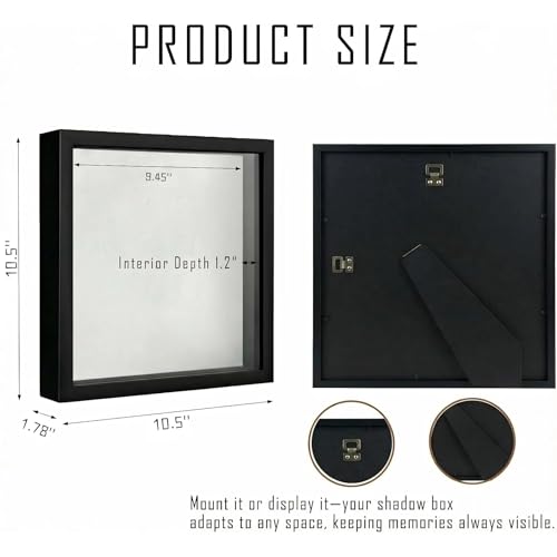 10x10 Shadow Box Frame, Deep Display Case for Flowers Memorabilia Photos | Deep Frame Gift with Crystal Clear Acrylic Front Wall Mount or Tabletop,Hanging Hardware&Double Sided Tape,2 Pack Black