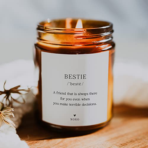 ThreeKin Bestie Candle Gift for Women. Unique Best-Friend Gifts, Lavender Handmade Scent 100% Soy Wax Perfect for Sister, Mom, Daughter, Best Friend, BFF Bday, 9oz Amber Jar, 65 Hour Burn - size: 8oz, style: Bestie