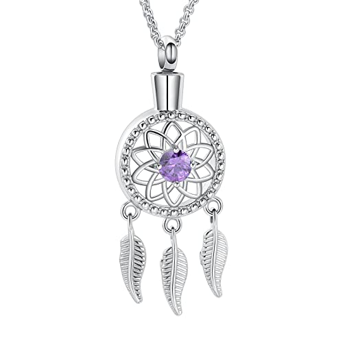 Hearbeingt Pet Cremation Jewelry for Ashes Dream Catcher Urn Necklace | for Women Men,Dreamcatcher Urn Pendant for Dog Cat,Stainless Steel,Keepsake Memorial Jewelry,Ash Holder,Memory Gift,Fill Kit - color: purple