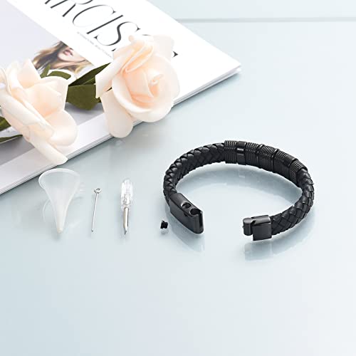 shajwo Cremation Urn Bracelet for Ashes Jewelry for Women Men Memorial Keepsake Cuff Bangle Leather Bracelet - color: Customize