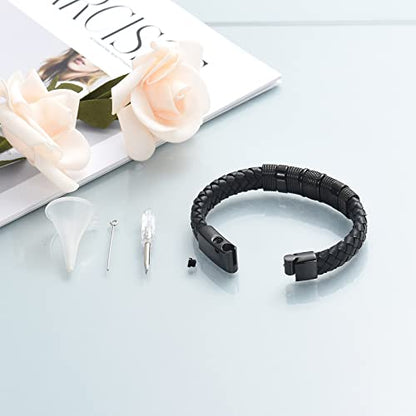 shajwo Cremation Urn Bracelet for Ashes Jewelry for Women Men Memorial Keepsake Cuff Bangle Leather Bracelet - color: Customize