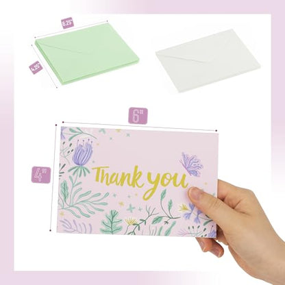 Mr. Pen- Thank You Cards with Envelopes, 20 Pack, 5 Design | Thank You Note Blank Inside, Thank Cards with Envelopes - color: Greenery Purple Design