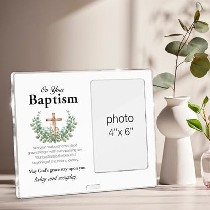Baptism Picture Frame Christian Baptism Gifts for Boys Girls Son Daughter Godchild, Catholic Baby Baptismal Gift Acrylic Photo Frames 4 x 6 Inches Photo - color: Baptism- F