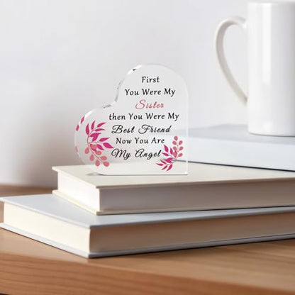 Sympathy Gifts for Loss of Sister Acrylic Heart Keepsake Sister Memorial Desk Sign In Memory of Sister Plaque Bereavement Condolences Funeral Grief Sympathy Gifts Acrylic Heart Keepsake