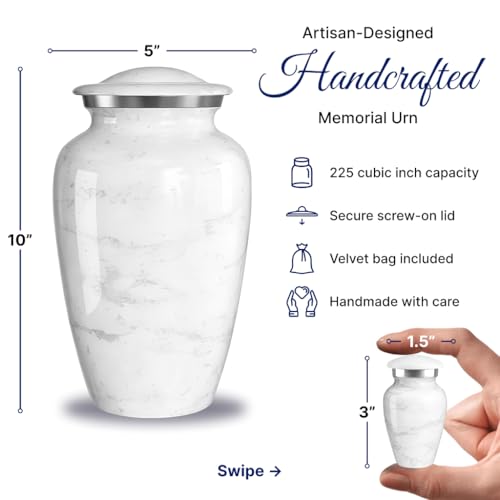 Set of 6 Custom Engraved Cremation Urns for Human Ashes Includes 1 Large Urn with 4 Small Keepsakes & 1 Silver Necklace - White Marble - color: White Marble - Custom