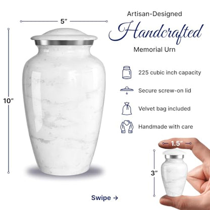 Set of 6 Custom Engraved Cremation Urns for Human Ashes Includes 1 Large Urn with 4 Small Keepsakes & 1 Silver Necklace - White Marble - color: White Marble - Custom