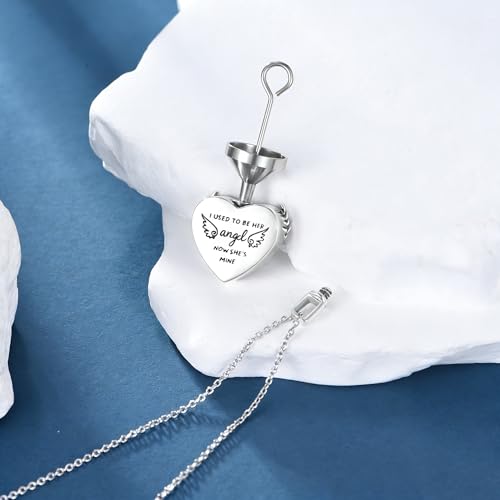 Family Members Urn Necklace for Ashes 925 Sterling Silver Angel Wings Heart Cremation Memorial Keepsake Pendant Jewelry for Loved One's Ashes, with 18" + 2" Stainless Steel Chain - style: Heart-Sister
