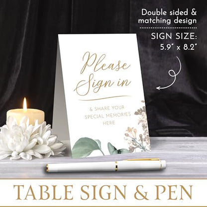 Elegant White Funeral Guest Book , 10 x 8 Inches 120 Pages Guest Book for Funeral , 360 Entries Guest book for Funeral and Memory , Memorial Service Guest Book with Pen and Sign , Memorial Guest Book
