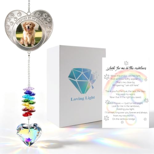 Dog Memorial Gifts for Loss of Dog Pet Memorial Suncatcher | Loss of Dog Sympathy Gift,Rainbow Bridge Dogs and Cats Bereavement Remembrance Gifts,with Heart Photo Frame