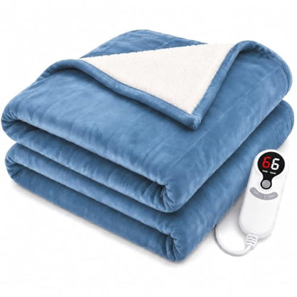 Electric Heated Blanket,Flannel and Sherpa,Throw 50x60 in,Slate Blue,Gift - color: C-slate Blue, size: 50x60inches-Throw