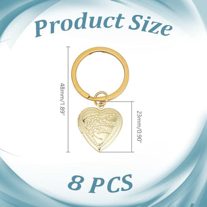 8Pcs Photo Frame Charms Heart Locket Keychains Love Photo Pendants Brass Wedding Photos Charms Memorial Photo Album Pendant for DIY Necklace Keychain Making - color: Golden