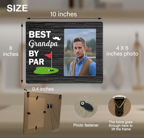 Best Grandpa By Par Picture Frame, Grandpa Photo Frame from Granddaughter Grandson, Golf Wooden Frame Gifts for Men Grandpa, 4x6 inch Photo - style: Best Grandpa By Par