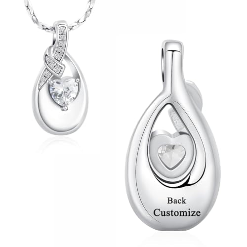 Teardrop Urn Necklace for Ashes Birthstone Heart Memorial Jewelry Stainless Steel Cremation Pendant for Women Men Keepsake Gift - color: Customize