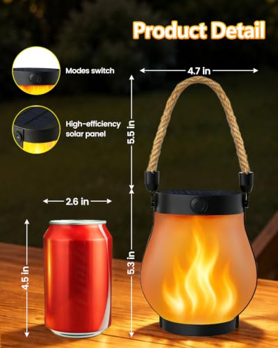 6 Pack Solar Lanterns Outdoor Waterproof, Flickering Flame Solar Lights | USB/Solar Charging, 2 Modes, IP65 Waterproof, Auto ON/OFF, Hemp Rope Handle, Hanging/Tabletop, for Tree Garden Yard Patio - size: 6 Pack