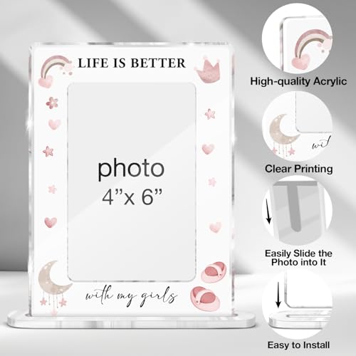Mom Daughter Picture Frame, Girl Mother Gifts for Birthday Christmas Mothers Day, Life Is Better with My Girls Acrylic Picture Frames 4 x 6 Inch Photo - color: W-My Girls