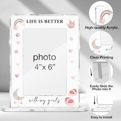 Mom Daughter Picture Frame, Girl Mother Gifts for Birthday Christmas Mothers Day, Life Is Better with My Girls Acrylic Picture Frames 4 x 6 Inch Photo - color: W-My Girls