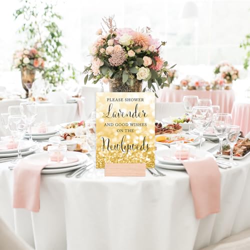 Andaz Press Wedding Party Signs, Glitzy Gold Glitter, 8.5x11-inch, Please Shower Lavender and Good Wishes on the Newlyweds, 1-Pack, Lavender Ceremony Exit Toss Sign - color: Activities Lavender