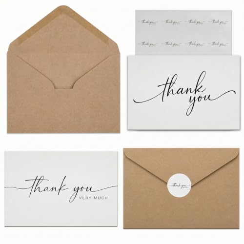 Thank You Cards with kraft Envelopes sets and Matching Stickers,5x3.5 Inch Minimalistic Design,Mailing, suitable for Weddings, Business, Baby & Bridal Showers, Graduations & Funerals - color: kraft