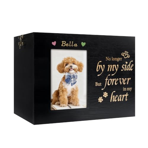 Pet Urns for Dogs or Cats Ashes with Photo Frame, Wooden Memory Box for Keepsakes with Black Flannel as Lining, Pet Memorial Gifts for Dogs (Black Medium) - color: Black, size: Medium