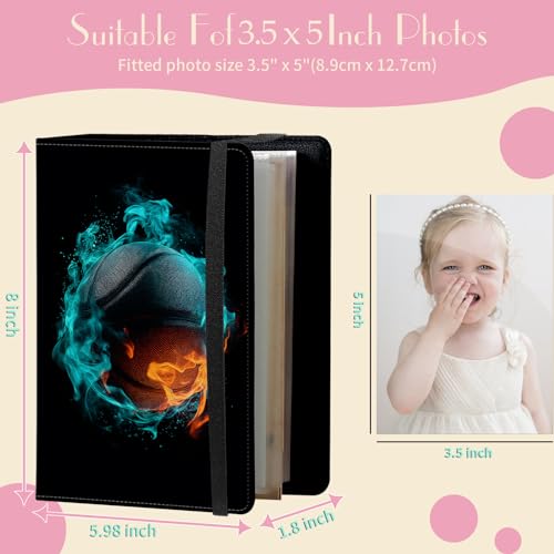 Photo Album 4x6 Photos - 60 Photos Capacity PU Leather Cover Photo Album with Strong Elastic Band, Portable Picture Album for Family Wedding Wedding Anniversary, Bright Blue Basketball - color: Bright Blue Basketball