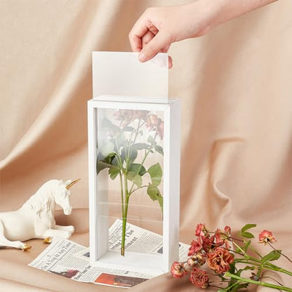 OLYCRAFT 10.2x5x2.4 Inch Rectangle Shadow Box Wood Shadow Box Display Case Shadow Box Frame with Double Sided Clear Acrylic Window for Dried Flowers Leaves Specimen - White - color: White