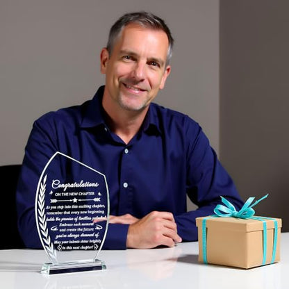Congratulations New Job Gifts for Women Men, Crystal Plaque | Congrats on New Job Promotion Gifts for Coworker Leader Employee Boss, Farewell, Graduation, Engraved Keepsake Decor - style: Next chapter