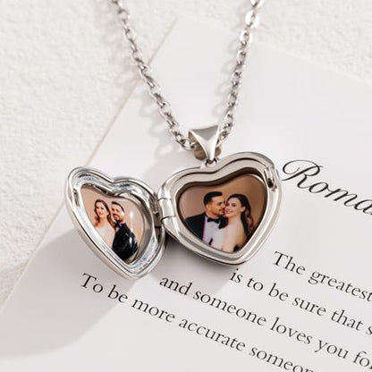 Heart Locket Necklace for Women Butterfly Necklace Holds Pictures Memorial Jewelry Birthday Mother's Day for Women - color: Silver