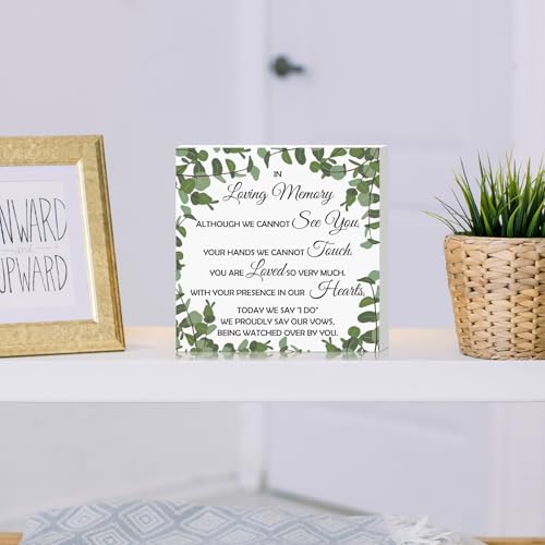 Wedding Memorial Sign Wooden Desk Decor Loving Memory Sign for Marriage Ceremony and Reception 5x5 Inch Wooden Plaque for Wedding Party Dinner Table Decoration