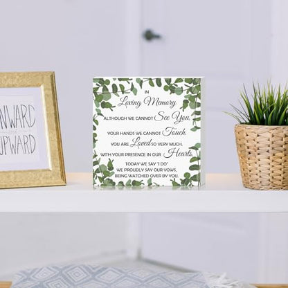Wedding Memorial Sign Wooden Desk Decor Loving Memory Sign for Marriage Ceremony and Reception 5x5 Inch Wooden Plaque for Wedding Party Dinner Table Decoration