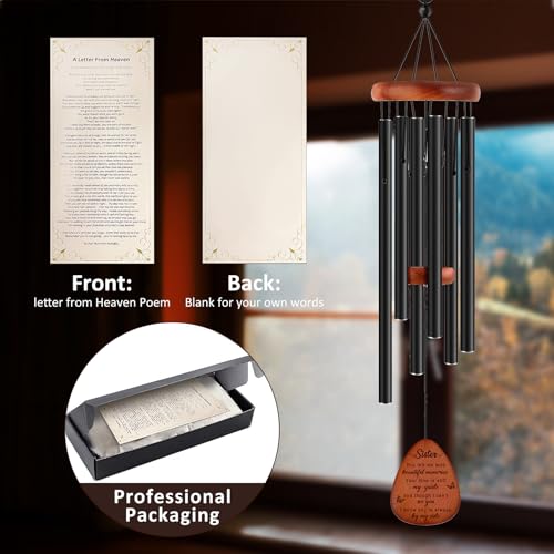 Memorial Gifts for Loss of Sister,Memorial Wind Chimes 25'', Loss of Sister Sympathy Gifts, Home Decor Outdoor Garden, Soothing Melodic Tones with Mute Option