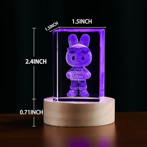 Crystal Ball Night Light, 3D Easter Bunny Crystal Ball Decor, Laser Engraved Glass Sphere with Wooden Base, USB LED Night Light for Bedroom Desk - size: 3D Smile Bunny