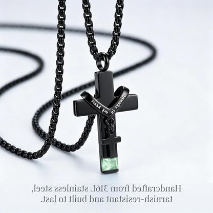 YOUFENG Birthstones Urn Necklaces for Ashes Cross Cremation Pendant Urns for Human Ashes Memorial Keepsake Locket Jewelry - style: August-birthstones