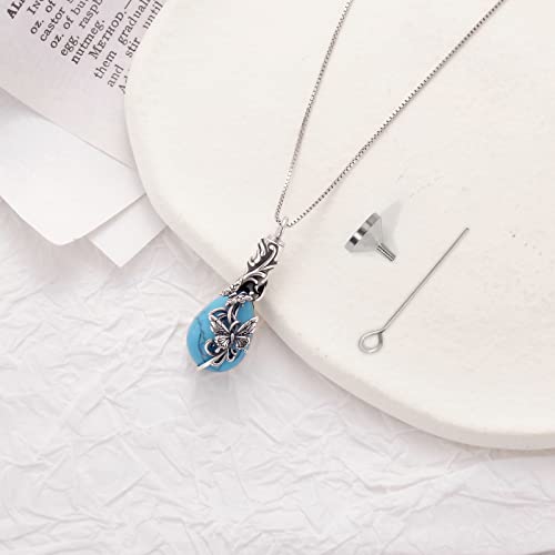 PELOVNY Urn Necklace for Ashes 925 Sterling Silver Butterfly Dragonfly Bee Phoenix Hummingbird Urn Necklaces Animal Crystal Cremation Jewelry for Ashes Cat Dog Pet Memorial Gifts - color: 02-Butterfly Turquoise Urn