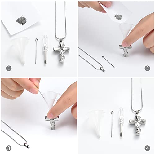 Minicremation Urn Necklace for Ashes Rose Flower Cross Cremation Jewelry Pendant for Human/Pet Funeral Keepsake Memorial Necklace - color: Silver