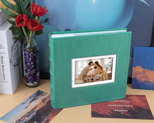 Photo Album Hold 200 4x6 Photos with Front Window for DIY (Crystal Green) - color: Crystal Green