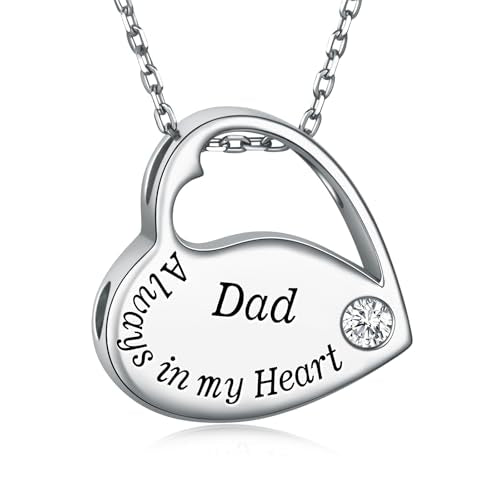 S925 Sterling Silver Heart Urn Necklace Memorial Ashes Keepsake Jewelry - style: Dad